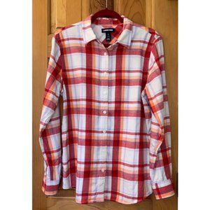 Lands' End Women's Flannel Boyfriend Fit Long Sleeve Shirt - Size 12